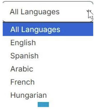 A close-up screenshot of a list of languages to choose from